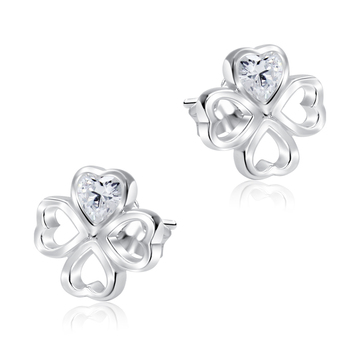 Leaf Clover Shaped CZ Silver Stud Earring STS-5150